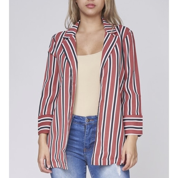 ❤️LAST NEW S Mauve Stripe Open Front Blazer Cardigan - Picture 5 of 5